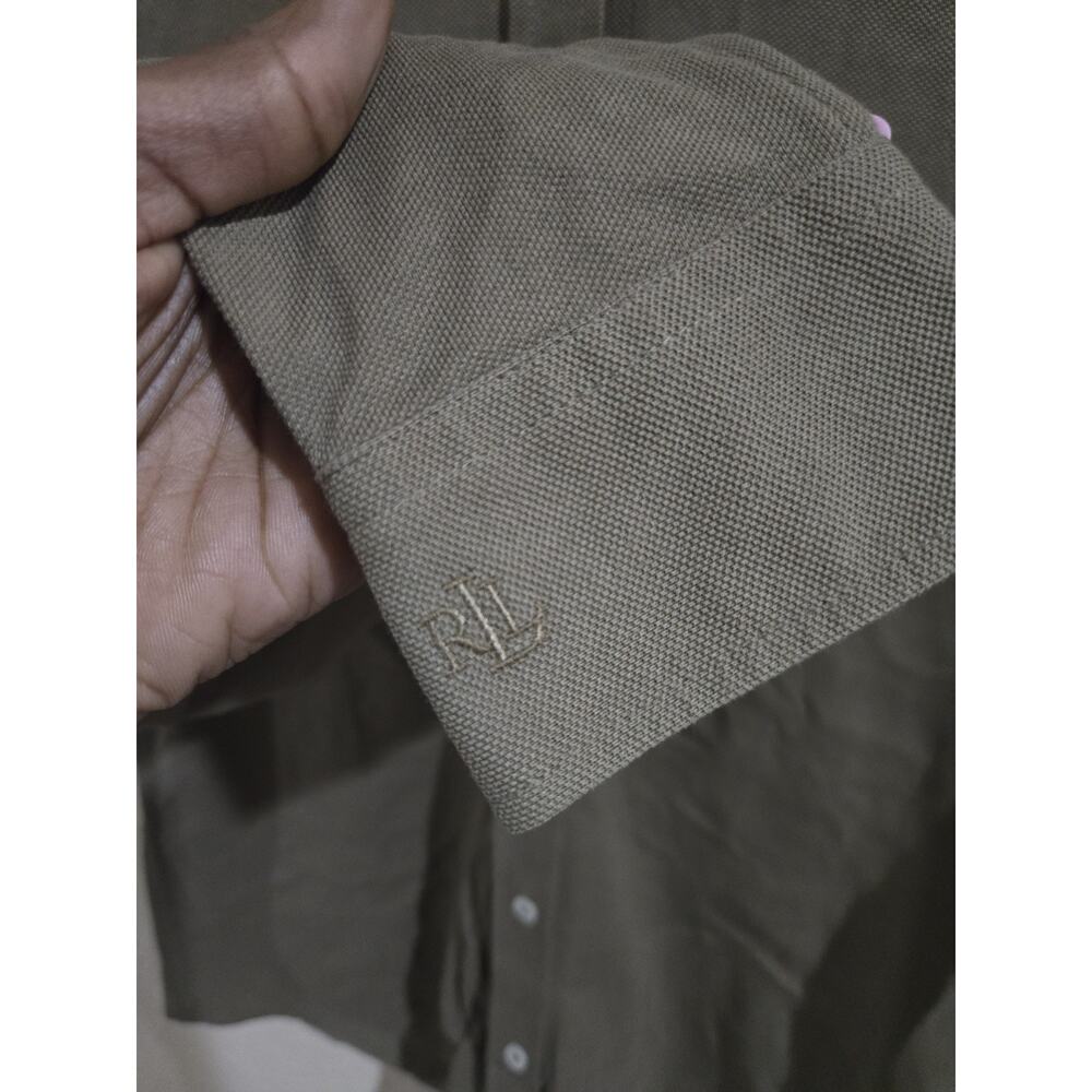 POLO RALPH LAUREN KNIT OLIVE GREEN BUTTON UP SHIRT, SIZE Petite Medium PM - Picture 4 of 7